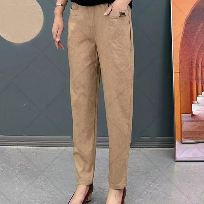 Zomerse damesbroek Linnea, rechte pijp, comfortabele stretchband. Luchtige katoenen broek voor casual look.