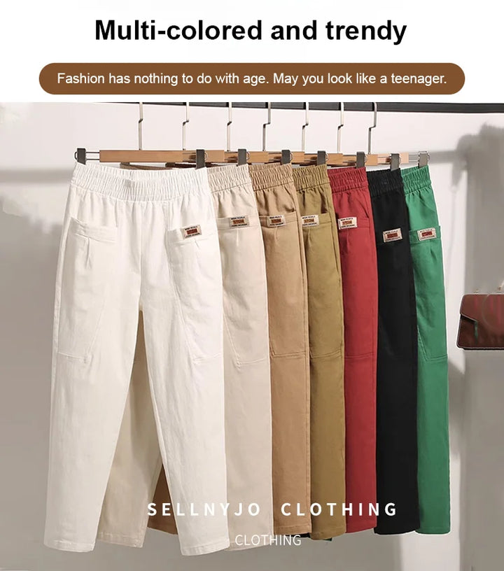 Dames zomerbroek Linnea met elastische tailleband en rechte pasvorm. Comfortabele en relaxte dameskleding.