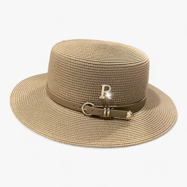 Dames zomerhoed Aurelle met platte top. Elegante strohoed voor zonnebescherming, perfect voor strand of vakantie.