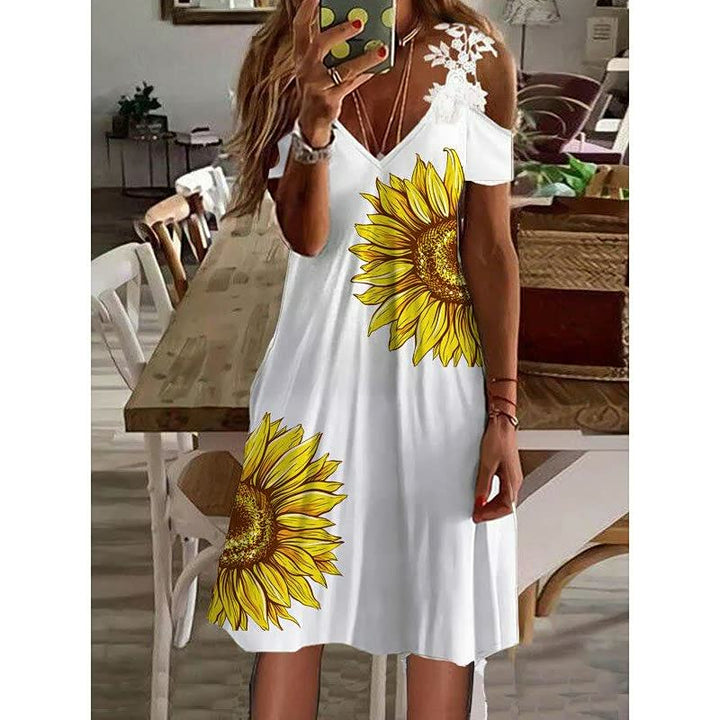 Elegante FlowerDress™ midi zomerjurk voor dames met bloemenprint en comfortabele pasvorm.