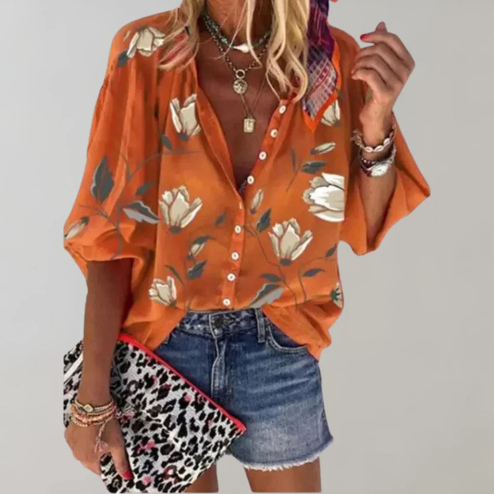 Hoymans dames blouse: elegante bloemenprint en comfortabele pasvorm. Perfecte zomerse mode.
