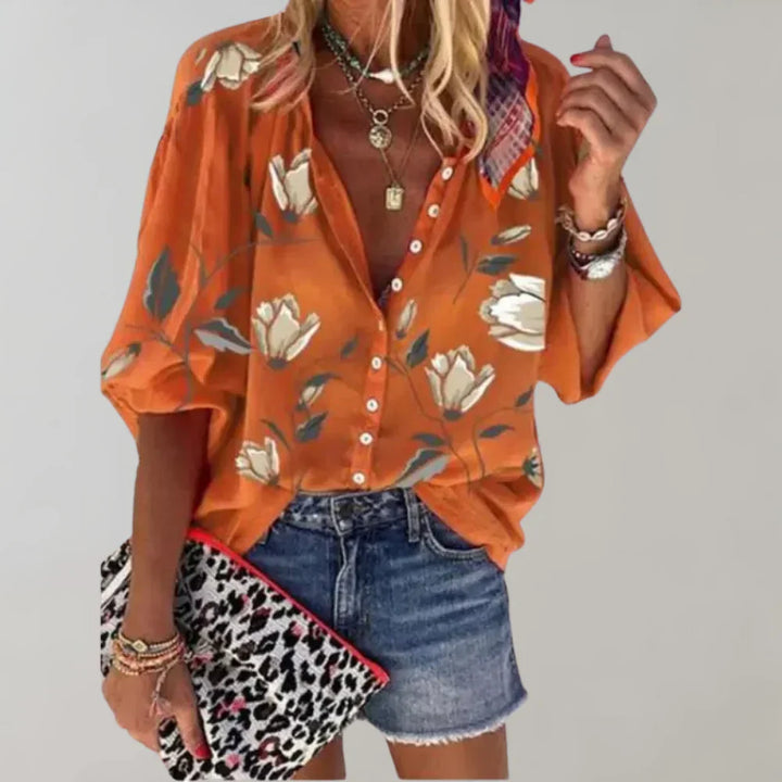 Hoymans dames blouse: elegante bloemenprint en comfortabele pasvorm. Perfecte zomerse mode.