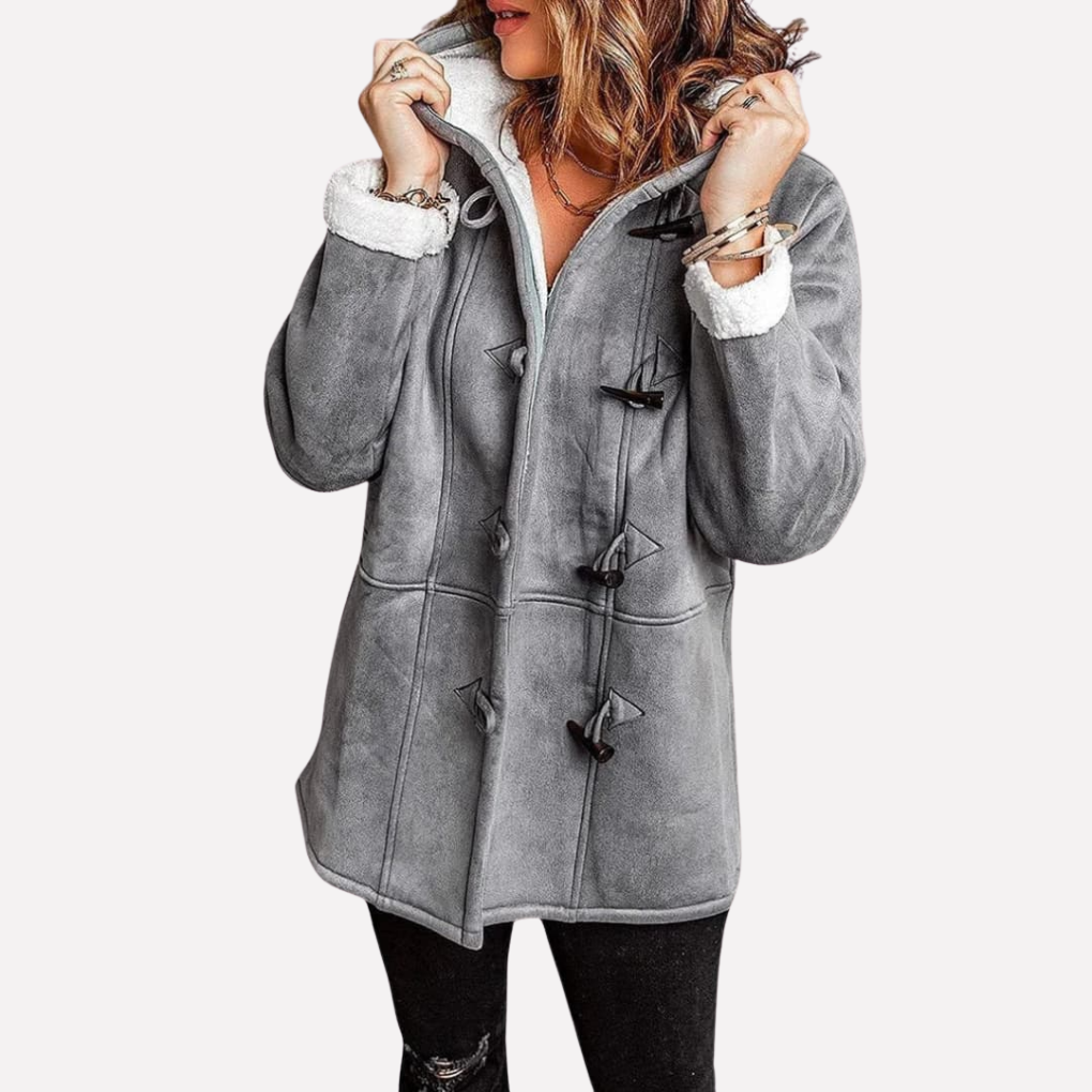 Casual damesjas met capuchon en trendy togglesluiting, veelzijdig en elegant voor elke vrouw.