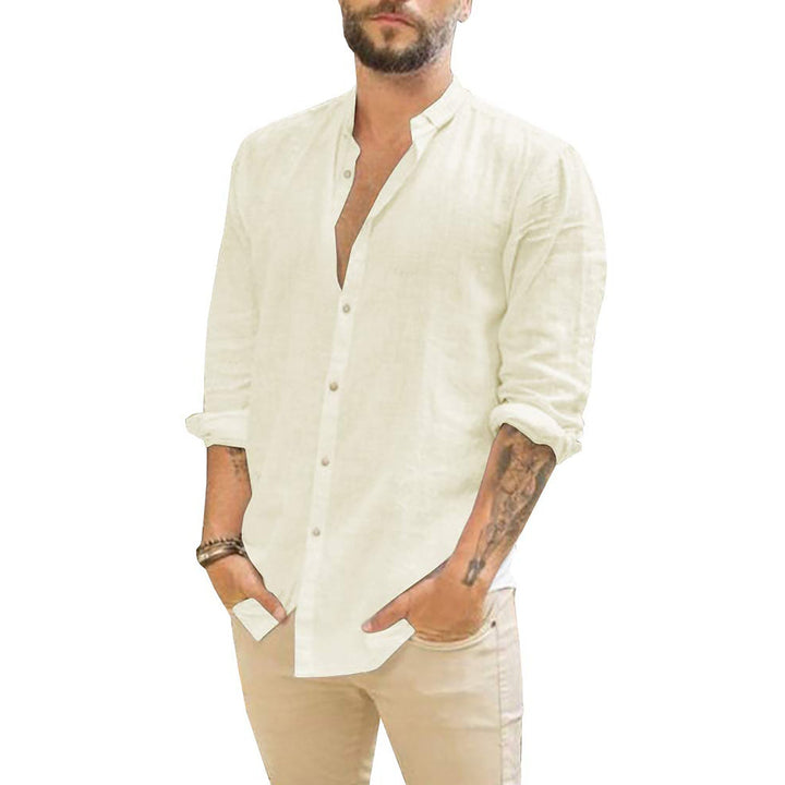 Stijlvol effen heren overhemd met lange mouwen, perfect voor casual en zakelijke lente/zomer looks.