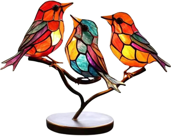 Uniek design kunstbeeld van kleurrijke vogels op tak, ideaal als cadeau voor interieur en natuurliefhebbers.