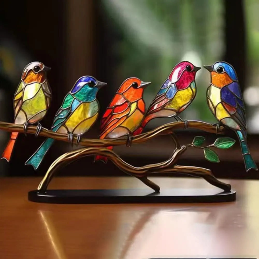 Natuurlijk design beeld: kleurrijke vogels op een tak, perfect als handgemaakte interieur decoratie.