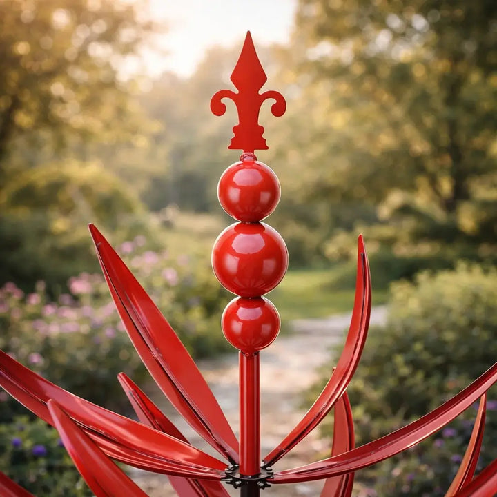 Mooie windvaan met lotus motief voor de tuin. Weerbestendig buiten ornament, elegante dakdecoratie.
