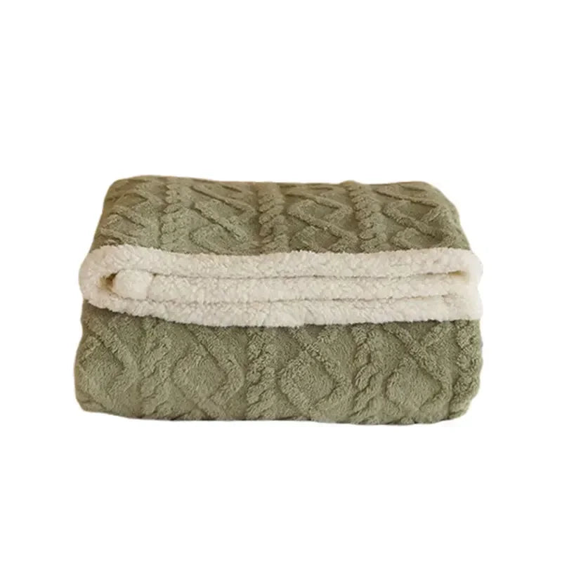 Zachte lamswol en fleece deken, dik en warm, voor luxe comfort in elke woonruimte.