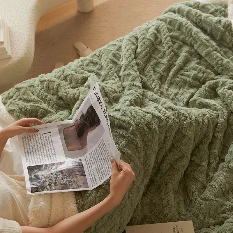 Luxe warme winterdeken, dubbelzijdig met zachte lamswol en comfortabel fleece.