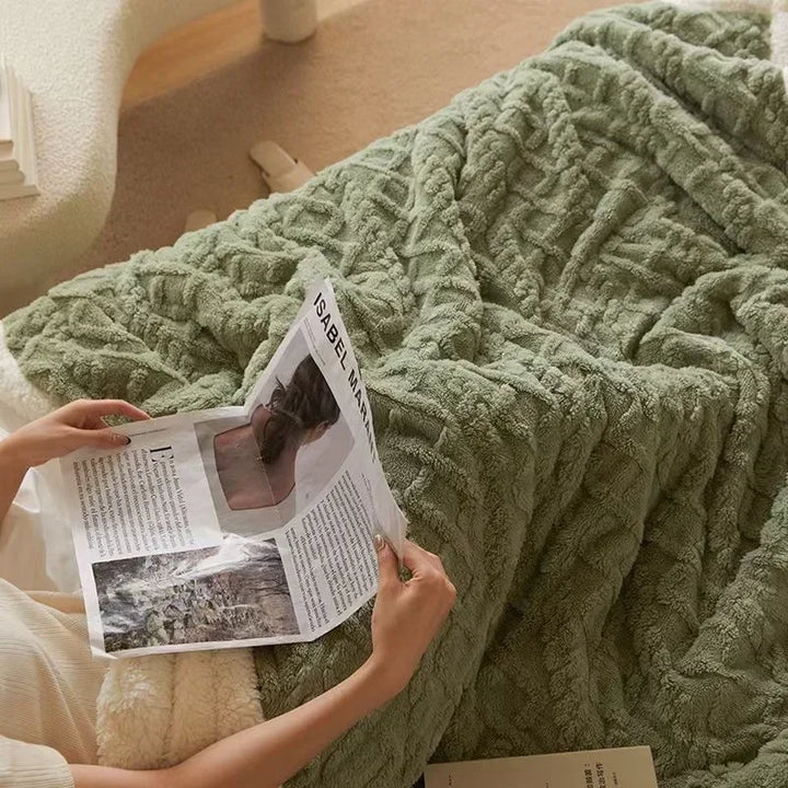 Luxe warme winterdeken, dubbelzijdig met zachte lamswol en comfortabel fleece.