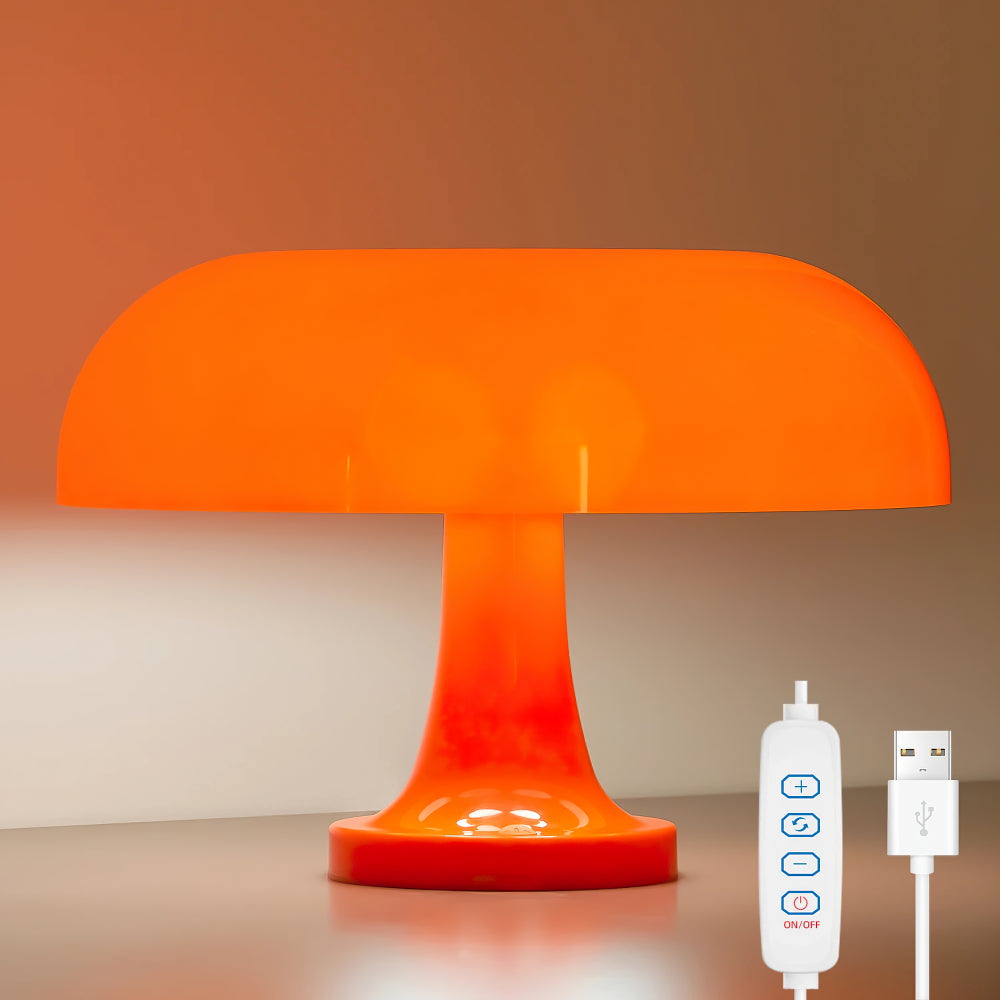 Witte kunststof dimbare tafellamp in Bauhaus stijl met handige USB aansluiting.