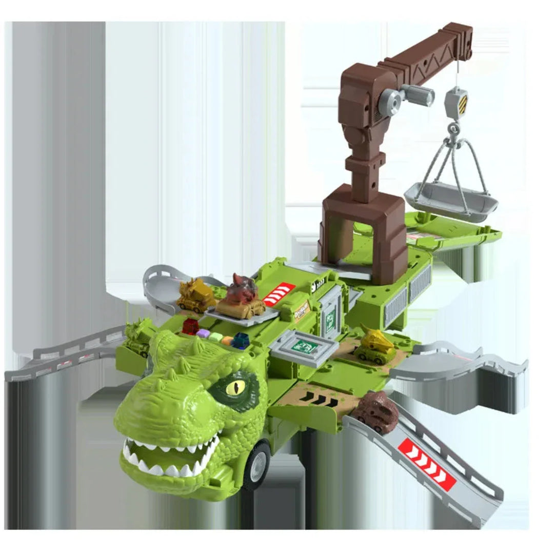 "DinoTruck speelgoedset in dinosaurustransformatie met licht en geluid, uitvouwbare, kleurrijke trucks voor kinderen."