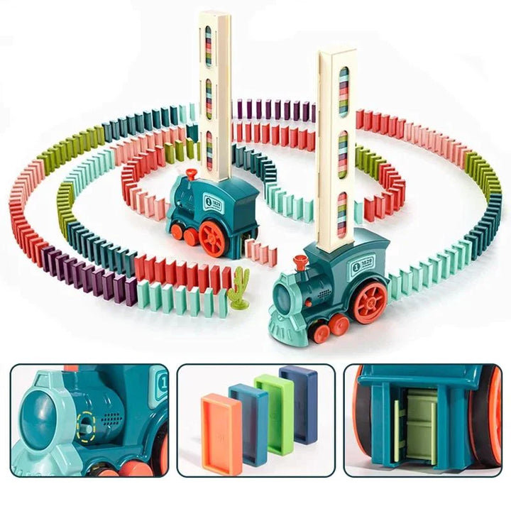 Dominotrein speelgoed voor kinderen, perfect cadeau. Bouw en laat dominostenen automatisch vallen. Familieplezier!