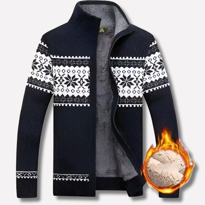 Detail van gebreid fleece herenvest toont zachte textuur en stevige ritssluiting. Geschikt voor casual outfits.