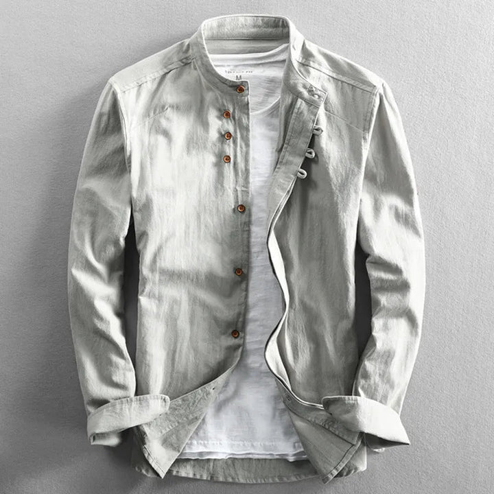 Zacht heren overhemd met stijlvolle bandkraag en lange mouwen. Perfect voor een relaxte, casual en modieuze outfit.
