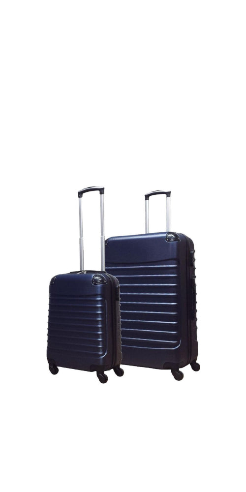 Donkerblauwe 2-delige hardcase kofferset (XL & S) voor comfortabel reizen. Lichtgewicht met 4 zwenkwielen.