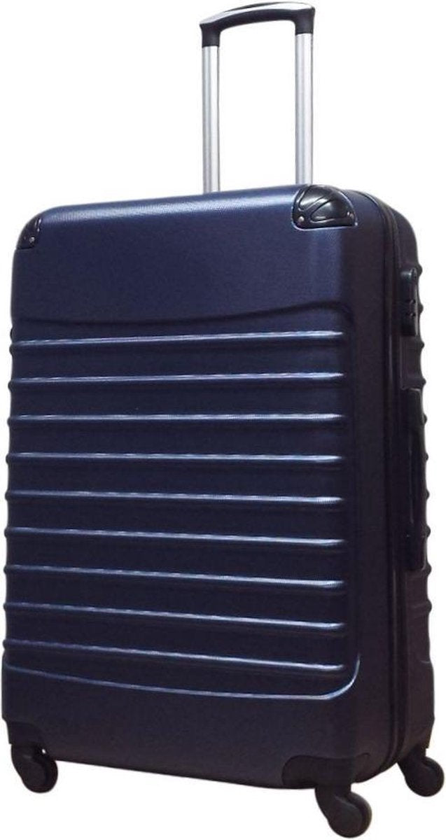 Deze 2-delige donkerblauwe hardcase kofferset is lichtgewicht en voorzien van 4 wielen. Ideaal voor alle reizen.
