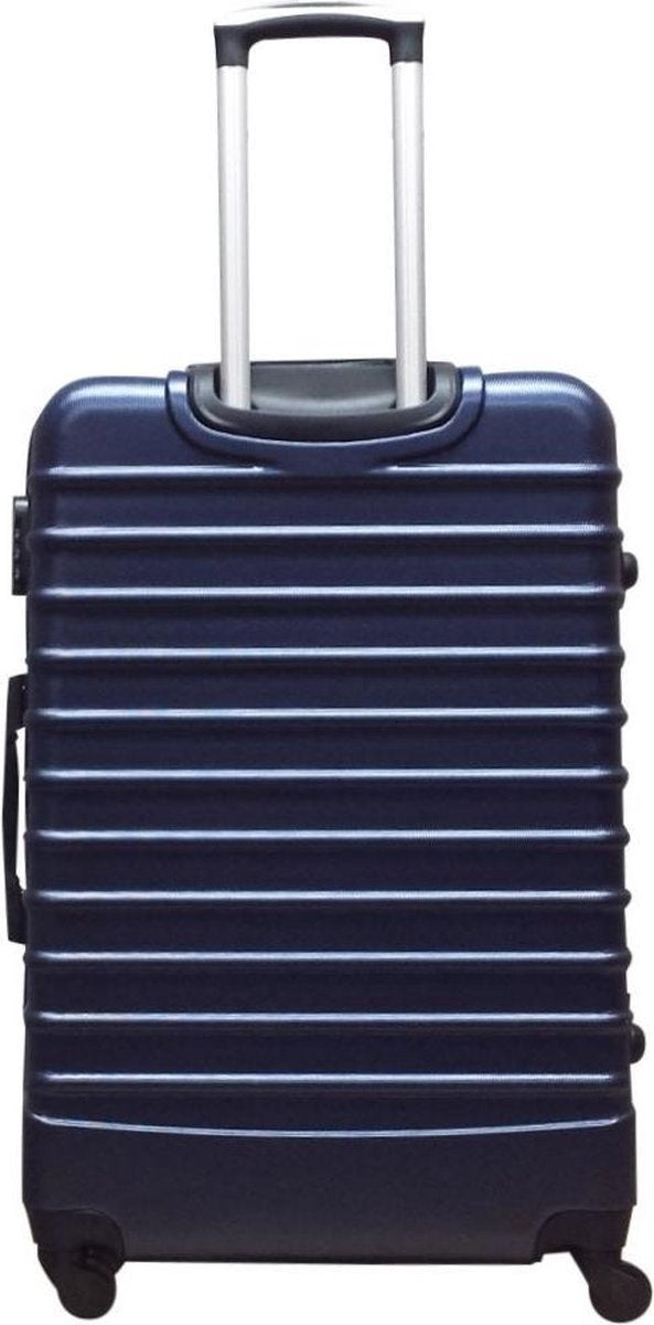Set van 2 donkerblauwe hardcase reiskoffers (groot & klein) met 4 soepele wielen. Perfect voor vliegreizen.