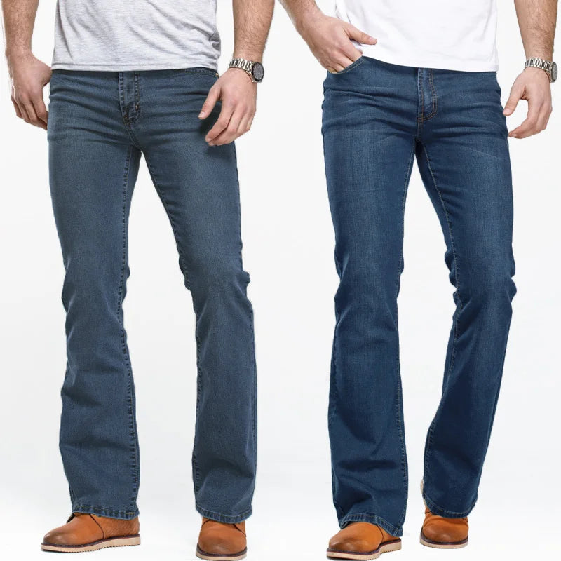 Donkerblauwe slim fit bootcut herenjeans Lucas, stijlvol en comfortabel voor moderne herenmode.