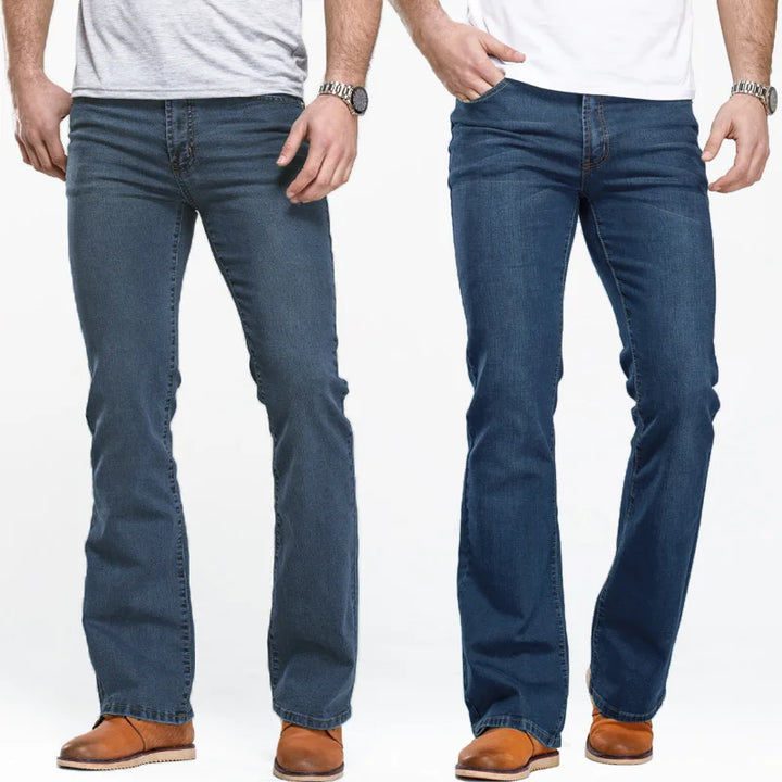 Donkerblauwe slim fit bootcut herenjeans Lucas, stijlvol en comfortabel voor moderne herenmode.