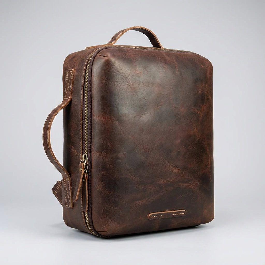 Unisex Lockfield leren reisrugzak donkerbruin, premium kwaliteit, ideaal voor laptop en veilig reizen met anti-diefstal vak.