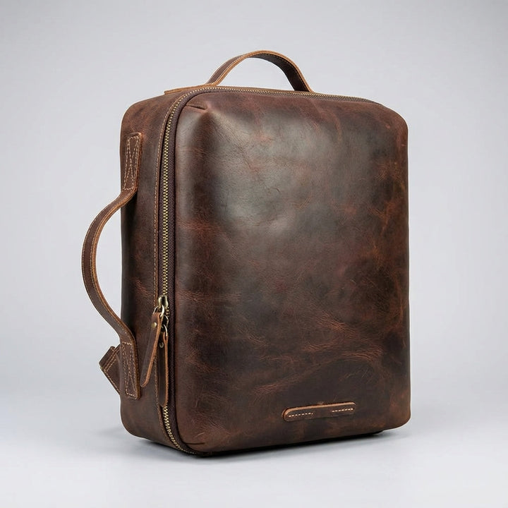 Unisex Lockfield leren reisrugzak donkerbruin, premium kwaliteit, ideaal voor laptop en veilig reizen met anti-diefstal vak.