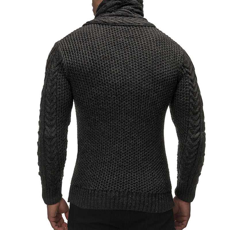 Comfortabel gebreid mannen vest met turtleneck en knoopdetail, perfect voor heren wintermode.