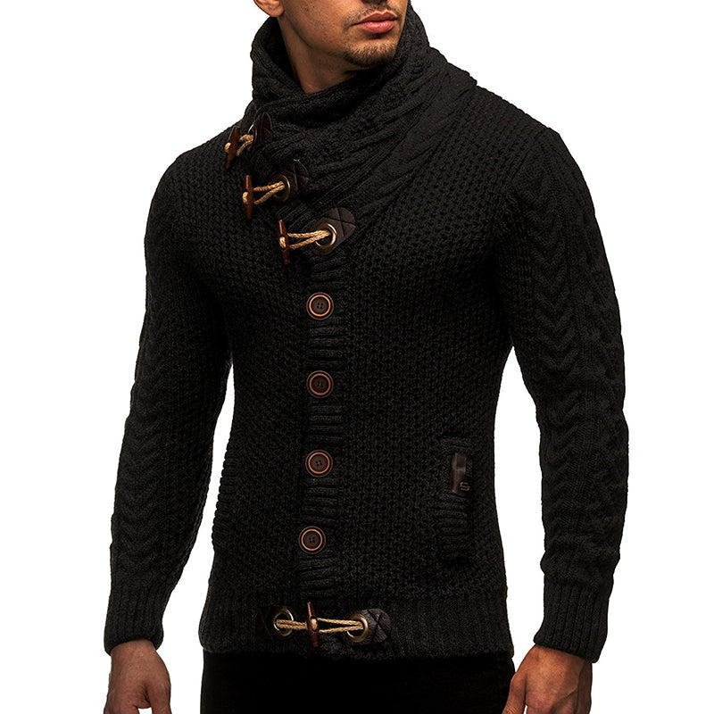 Man draagt comfortabel grijs turtleneck vest, perfect voor stijlvolle en casual herfst-winter outfits.