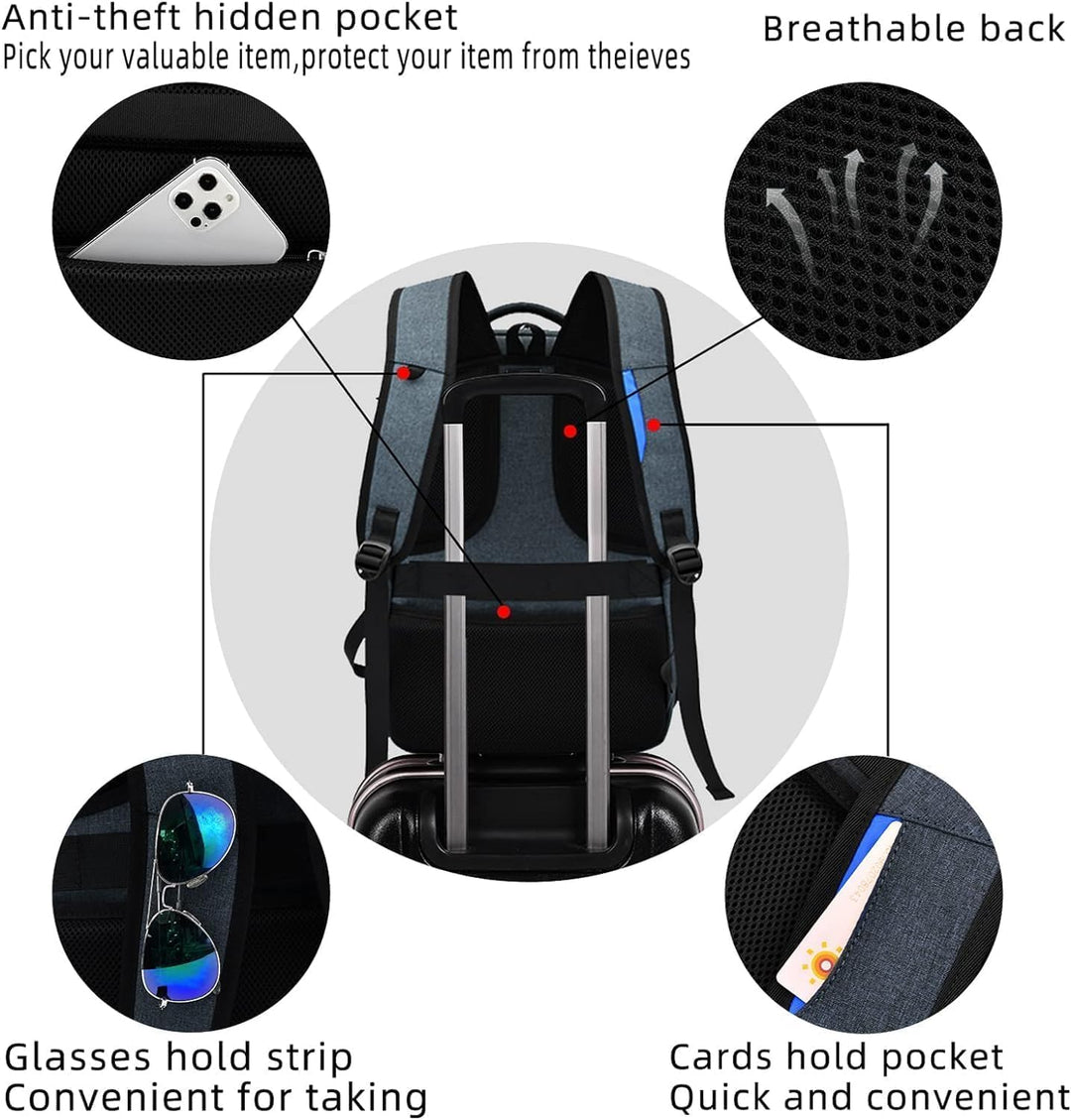 Antidiefstal waterdichte laptoprugzak met geïntegreerde USB oplaadpoort, donkergrijs, ideaal voor gadgets.