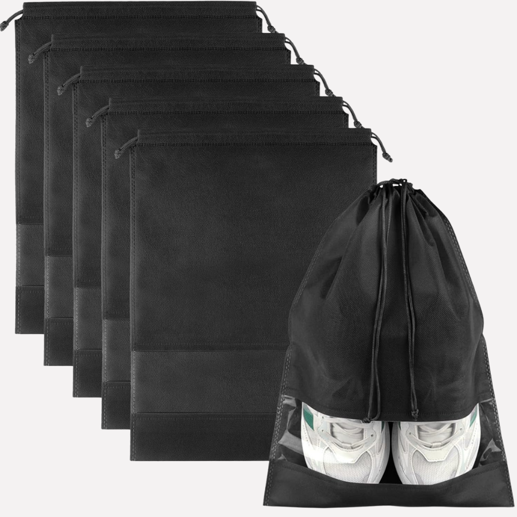 Doorzichtige PE reisschoentassen set met trekkoord; perfecte bagage organizer voor stijlvol opbergen op vakantie.