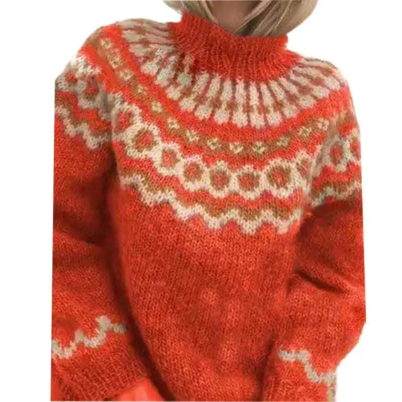 Stijlvolle dames coltrui met traditioneel Noors patroon voor warme wintermode en comfortabele winterkleding.