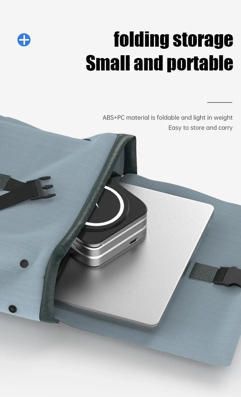 Efficiënt 3-in-1 draadloos laadstation met magnetische bevestiging voor telefoon, smartwatch & AirPods. Snel opladen.