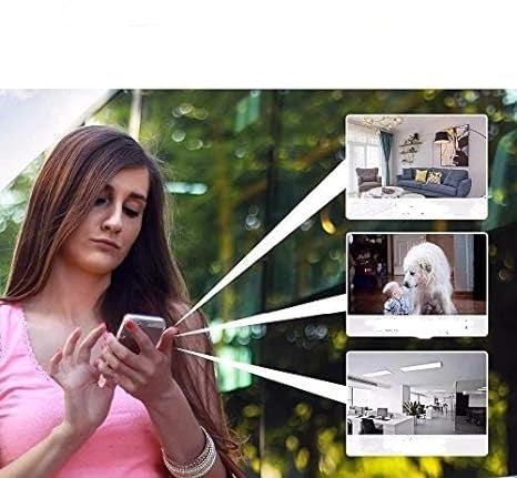 Moderne SecureView draadloze 1080P mini WiFi camera met HD-beeld, geschikt voor binnen en buiten gebruik.