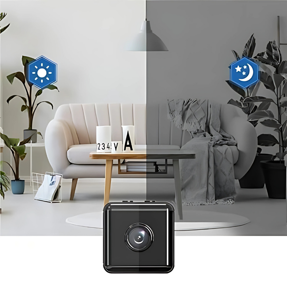 Compacte draadloze wifi beveiligingscamera 1080p, ideaal voor huisbewaking met appbediening.