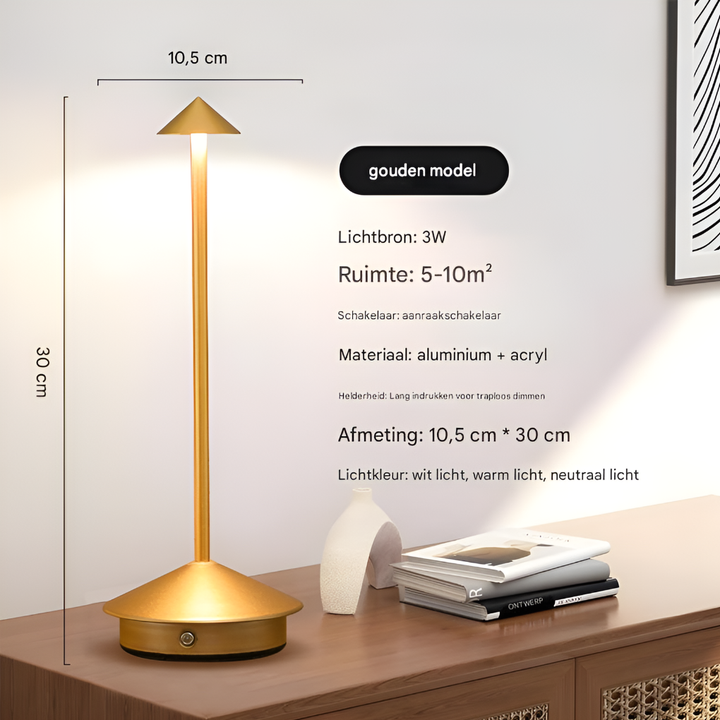 Trendy oplaadbare LED tafellamp, draadloos, dimbaar en waterbestendig. Modern sfeerlicht.