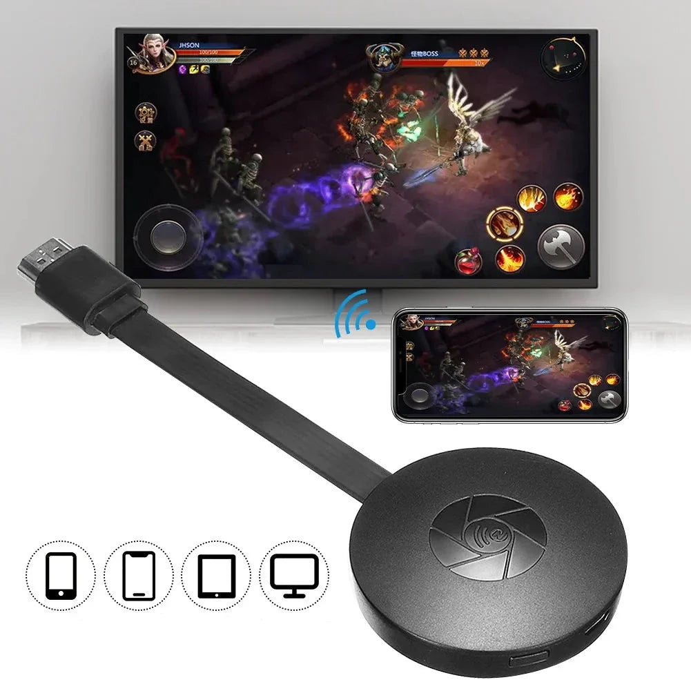 Universele draadloze HDMI adapter dongle voor eenvoudig schermspiegelen vanaf smartphone of laptop naar tv.