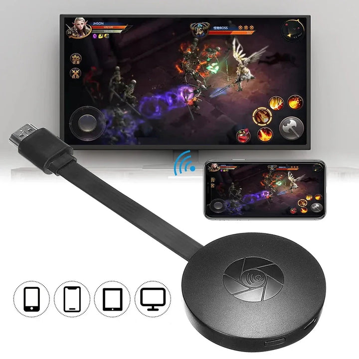 Universele draadloze HDMI adapter dongle voor eenvoudig schermspiegelen vanaf smartphone of laptop naar tv.