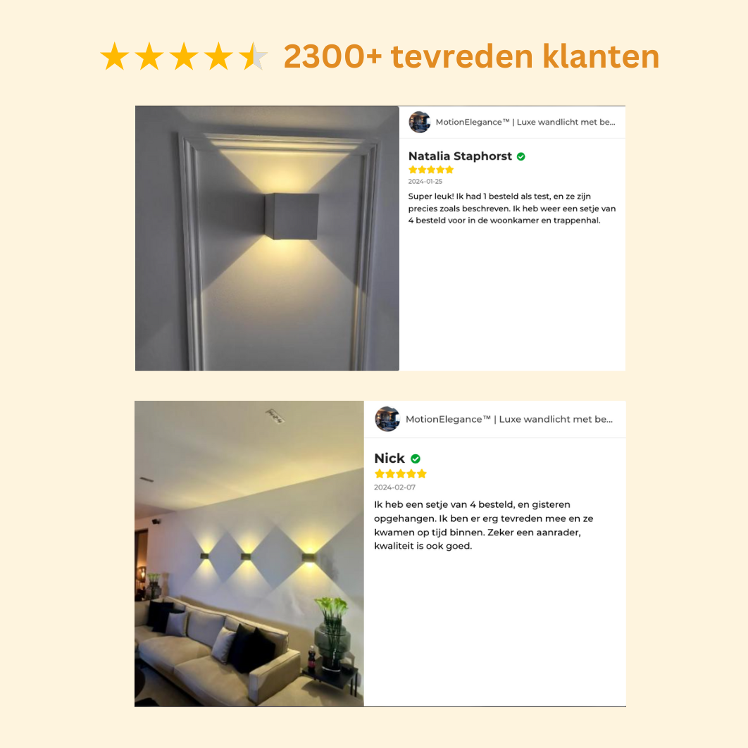 Duurzame draadloze LED wandlamp met bewegingssensor. Lange batterijduur en energiebesparende LED's.
