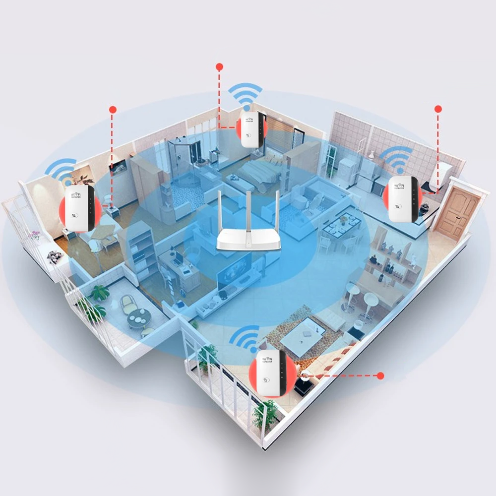 Eenvoudig te installeren WiFi versterker plug-in voor een sterker draadloos netwerk. Verbeter je internet dekking snel en effectief.
