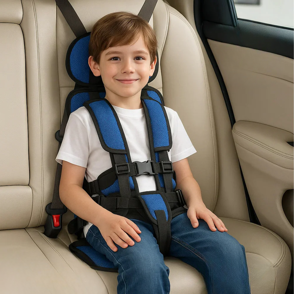 Draagbaar kinderautostoeltje met 5-puntsgordel voor veilige reizen. Comfortabel autozitje voor peuters en kinderen.