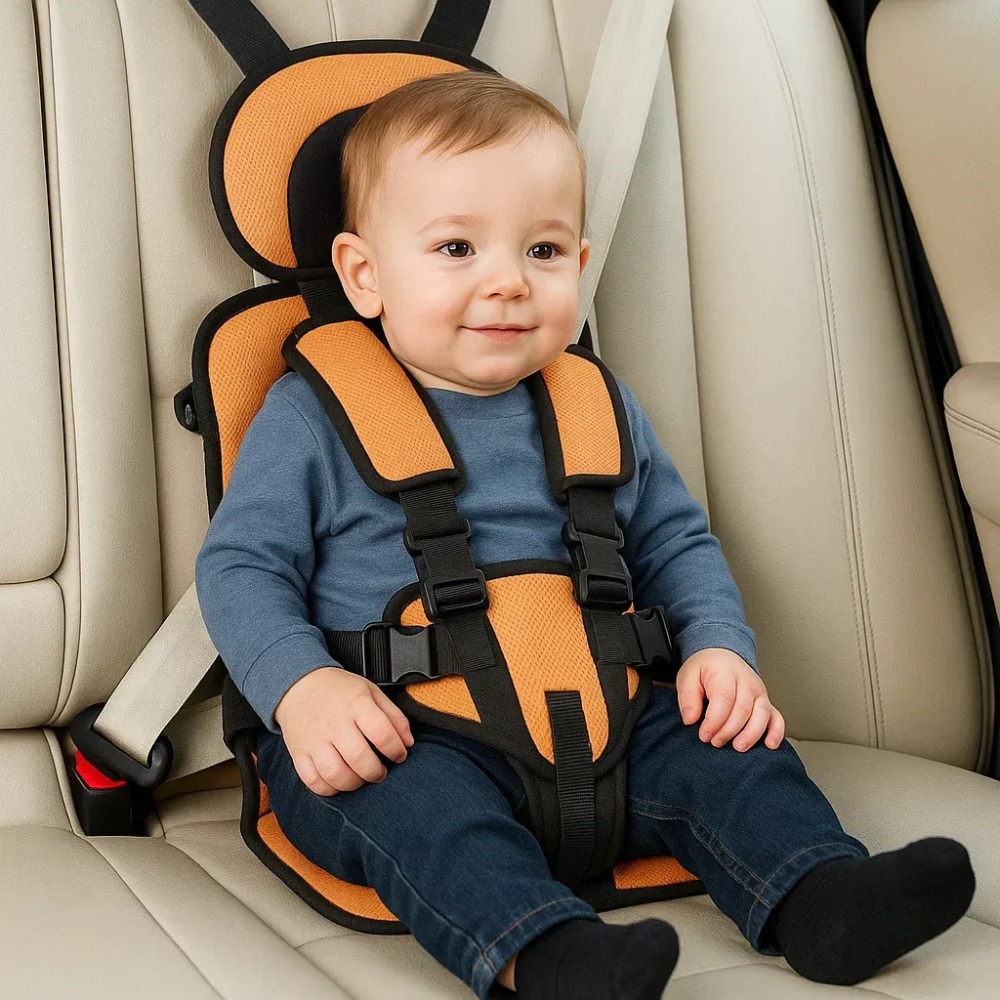 Stijlvol grijs draagbaar kinderautostoeltje. Veilig en comfortabel autozitje, perfect voor lange reizen.