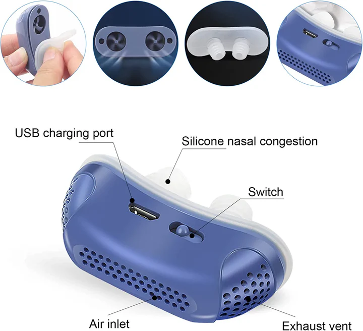 Compact siliconen micro CPAP-apparaat tegen snurken, bevordert gezonde ademhaling en betere slaapkwaliteit.