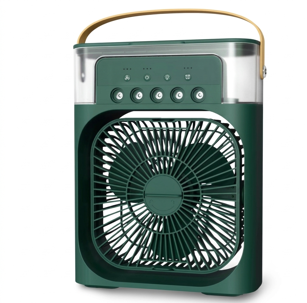 Compacte USB mini luchtkoeler, ventilator en bevochtiger voor op kantoor. Ideaal voor persoonlijke koeling.