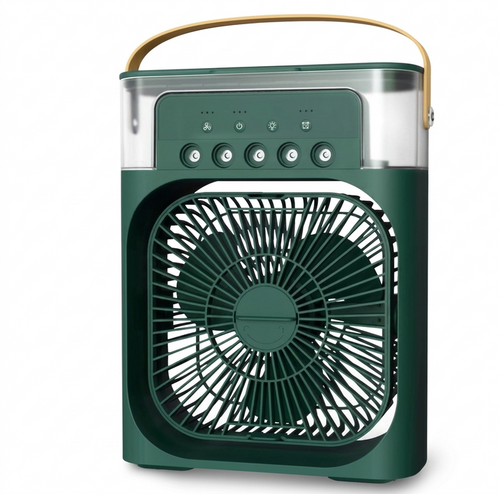 Compacte USB mini luchtkoeler, ventilator en bevochtiger voor op kantoor. Ideaal voor persoonlijke koeling.