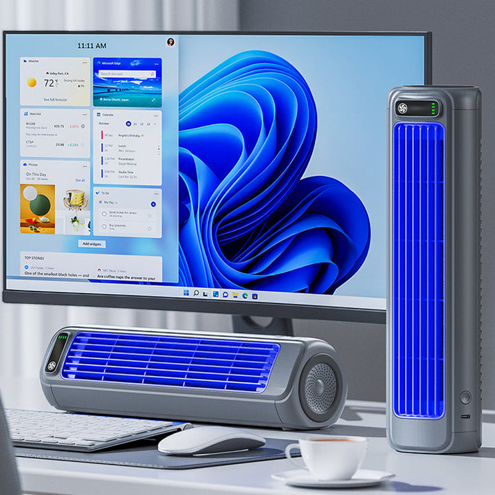 Draagbare bladloze airconditioner en ventilator, compacte verkoeling voor elke ruimte in huis of kantoor.