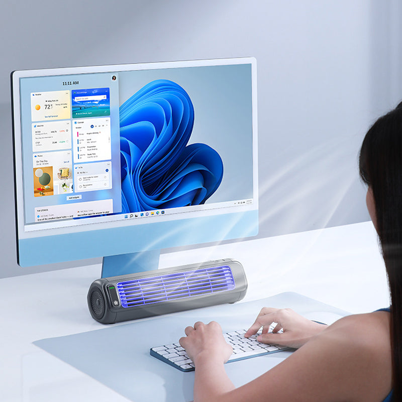 Essentiële zomerverkoeling: compacte draagbare bladloze airco & ventilator, oplaadbaar en mobiel.