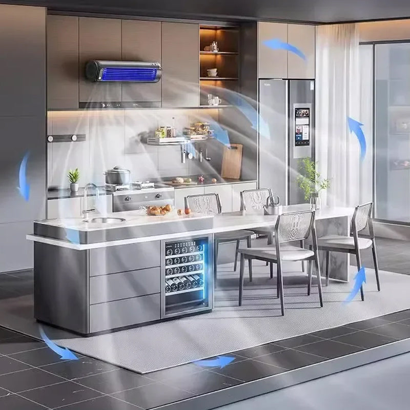 2-in-1 bladloze ventilator en mobiele airco in grijs, optimale luchtkwaliteit en verkoeling.