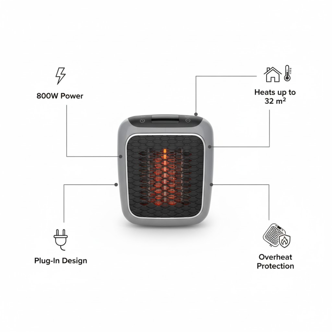 Ultiem wintercomfort met deze compacte draagbare ruimteverwarming, energiezuinig en modern.