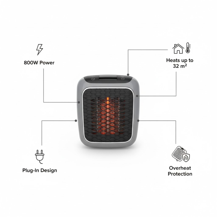 Ultiem wintercomfort met deze compacte draagbare ruimteverwarming, energiezuinig en modern.
