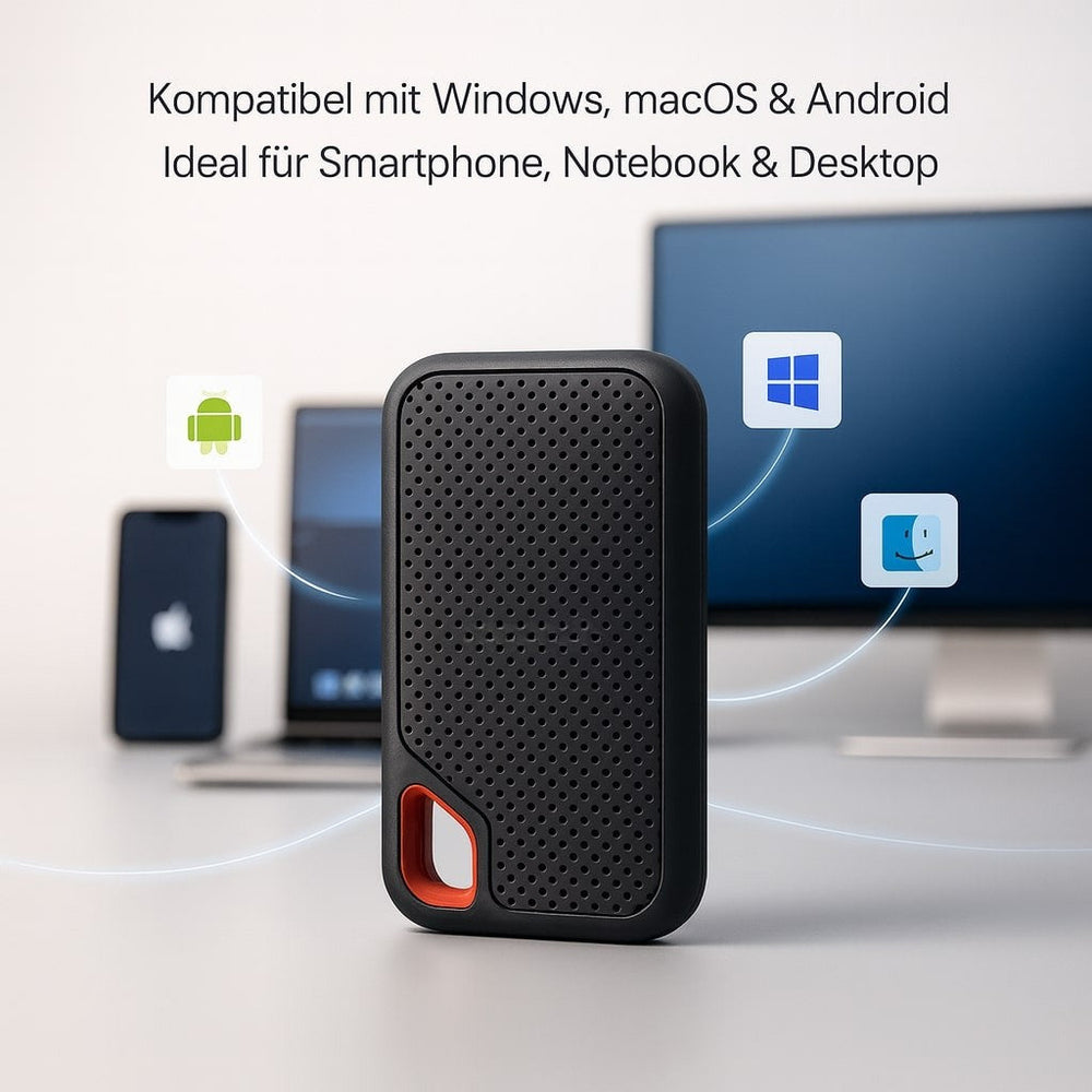 Compacte externe SSD 2TB voor mobiele opslag, compatibel met Windows, Mac en Android-apparaten.
